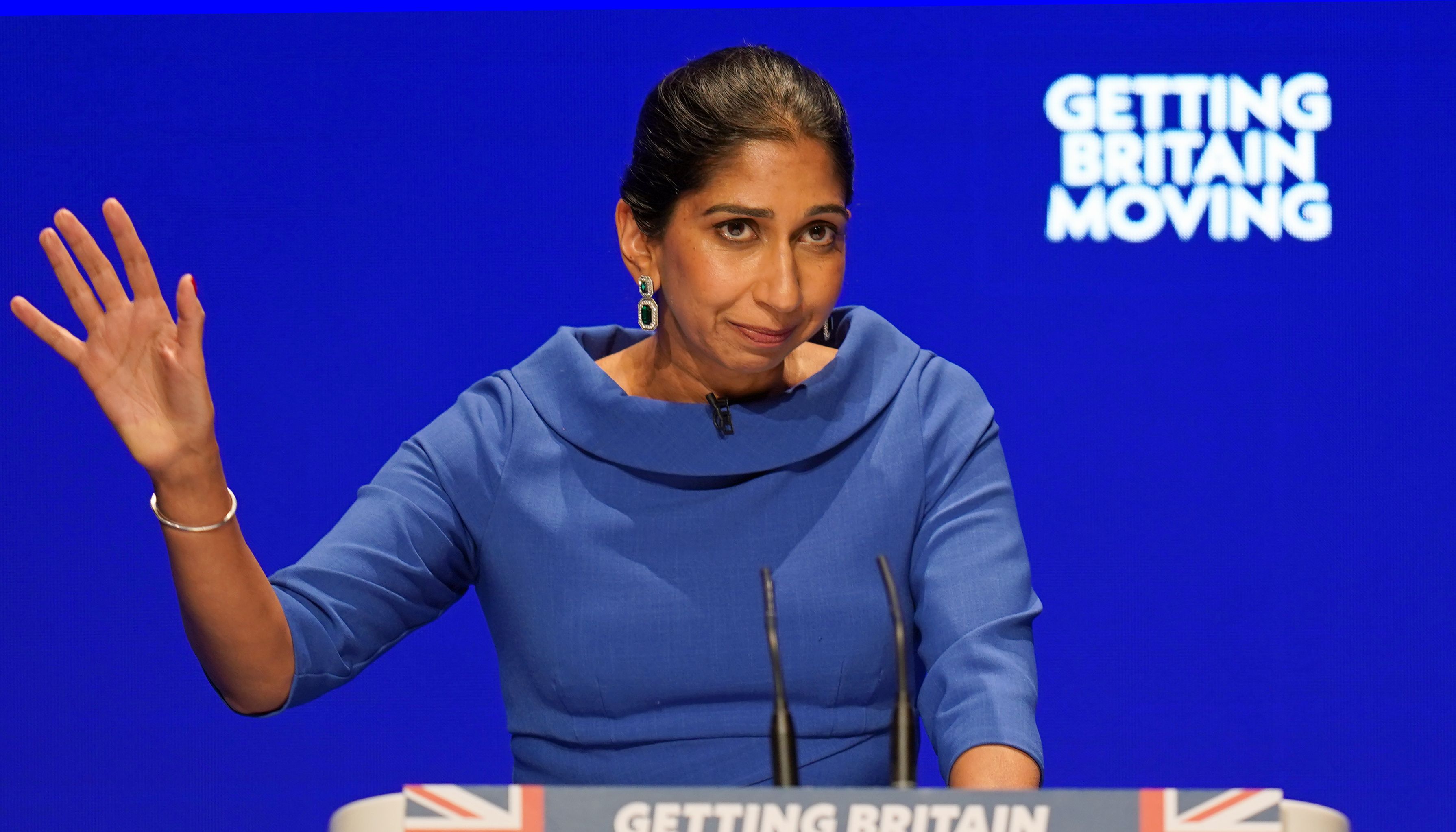 Home Secretary Suella Braverman speaking during the Conservative Party annual conference at the International Convention Centre in Birmingham. Picture date: Tuesday October 4, 2022.