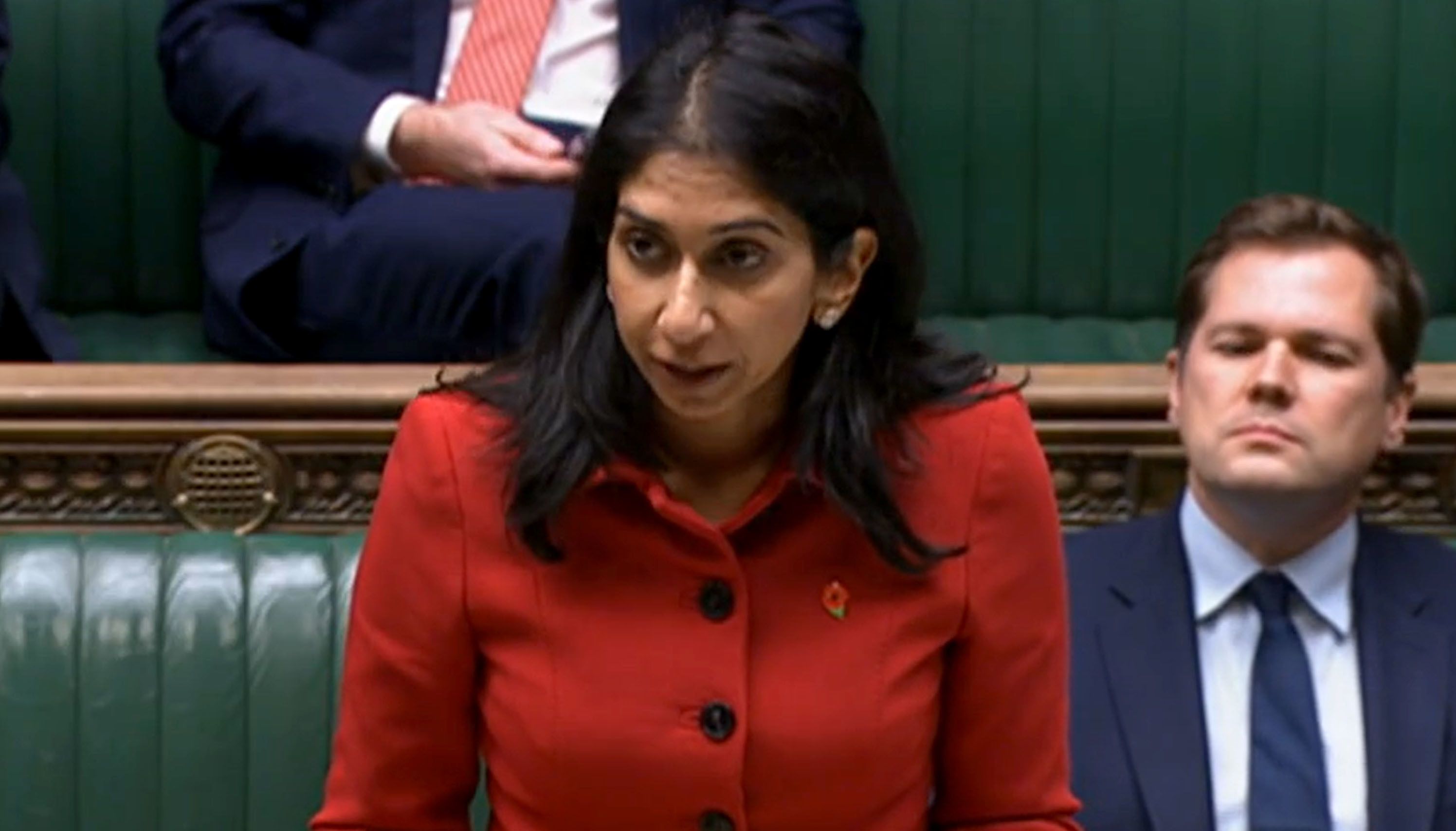 Home Secretary Suella Braverman speaks in the House of Commons, London, where she faced questions about the problems with conditions at migrant holding facilities in Manston, Kent. Picture date: Monday October 31, 2022.