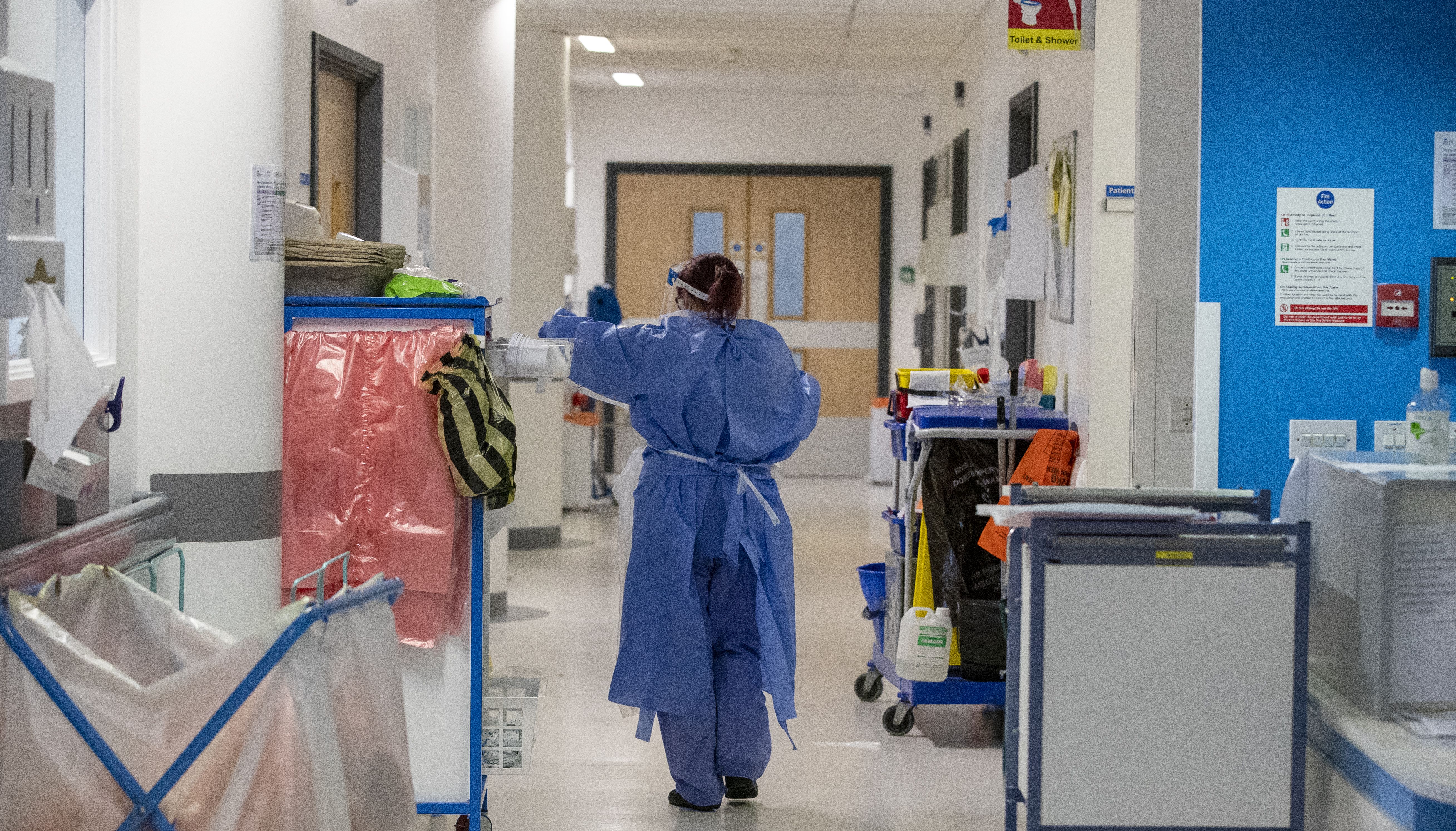 Hospital staff on one of five Covid-19 wards at Whiston Hospital in Merseyside where patients are taken to recover from the virus.