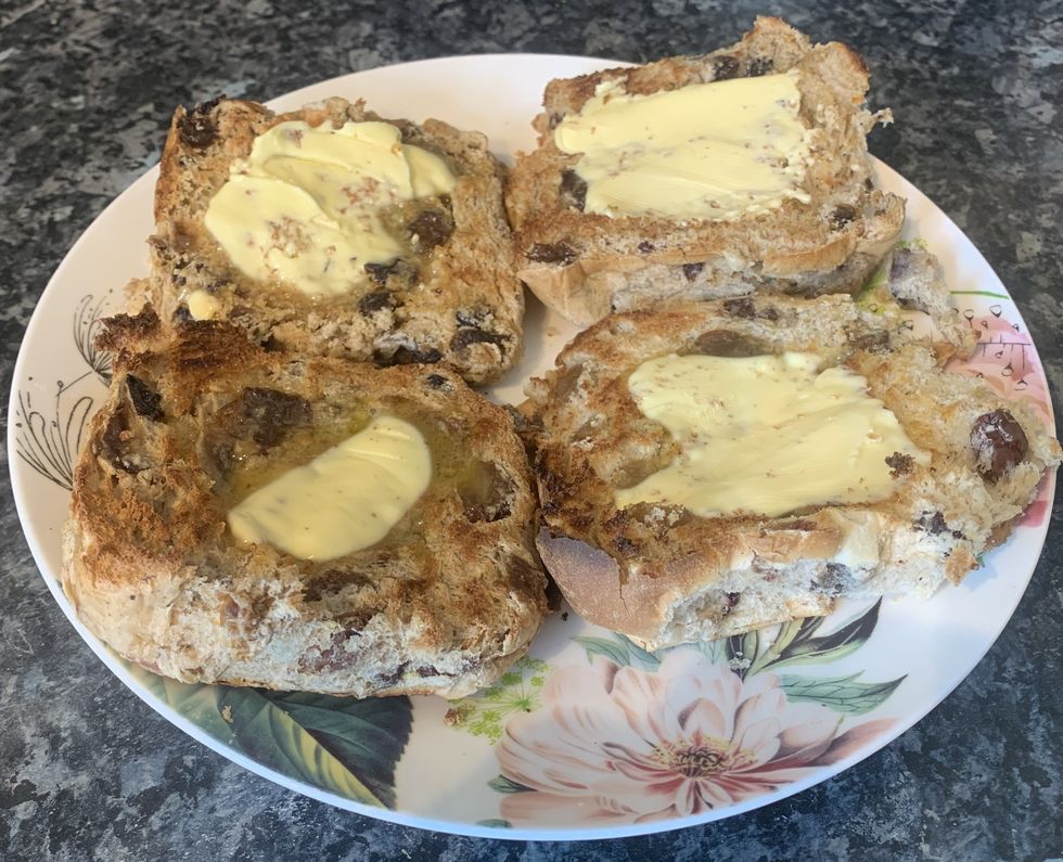Hot Cross Buns with butter