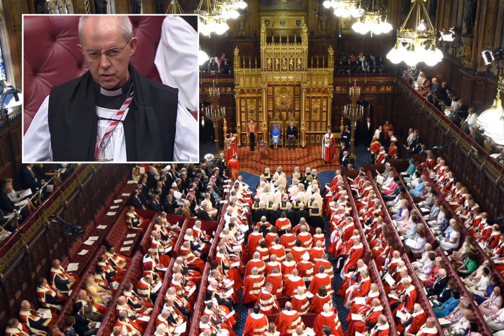 House of Lords with inset of the Archbishop of Canterbury