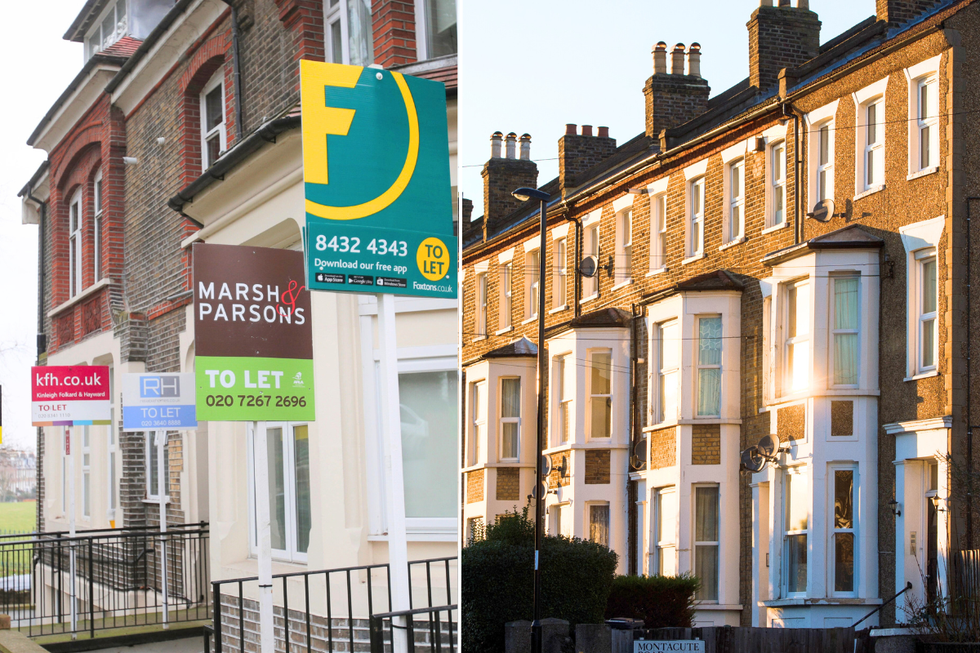 Houses for sale signs / terrace houses in UK