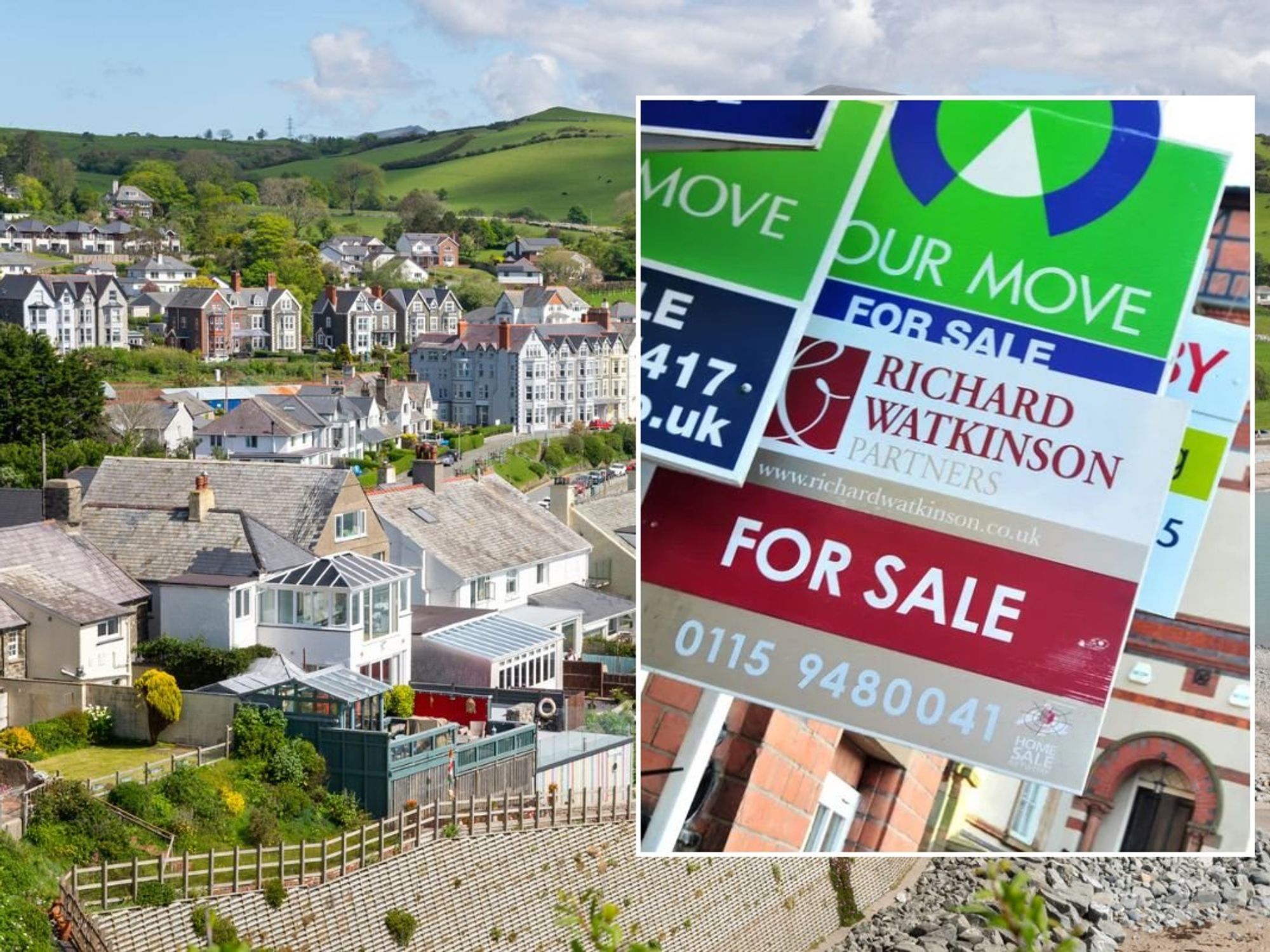 Houses in Criccieth, Lleyn Peninsula, North Wales / For sale signs