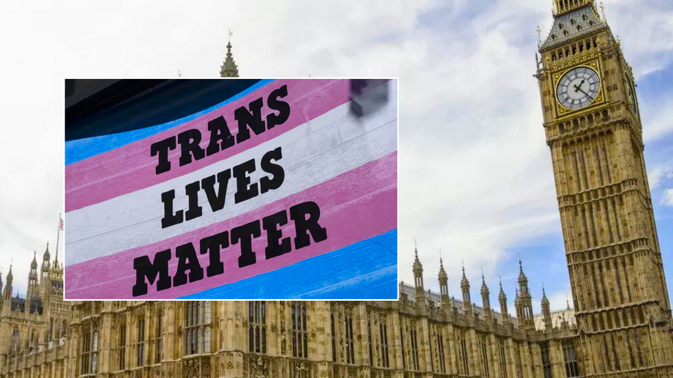 Houses of Parliament/trans rights flag