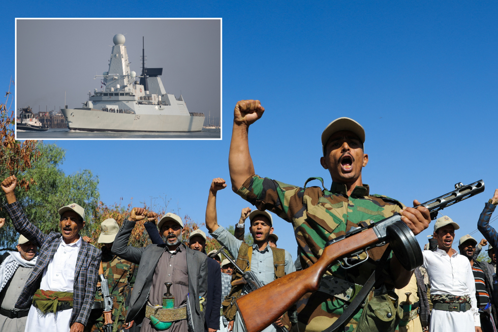 Houthi soldier with inset of HMS Diamond