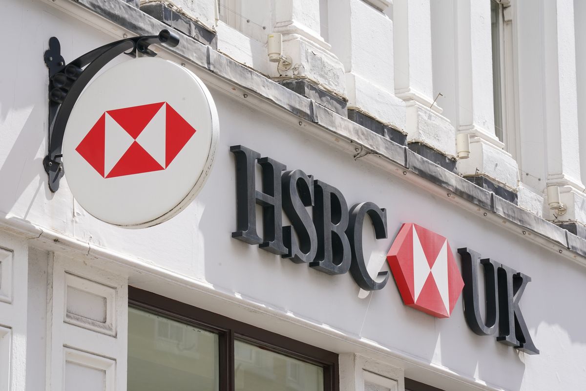 HSBC UK logo outside bank branch