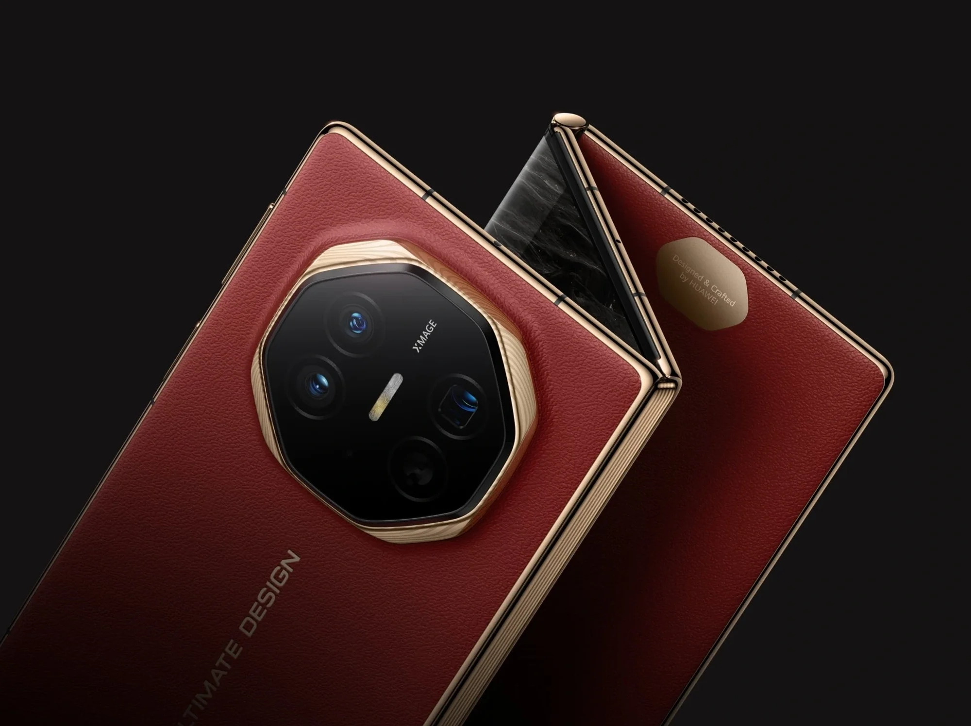 Huawei Mate XT triple folding phone in red