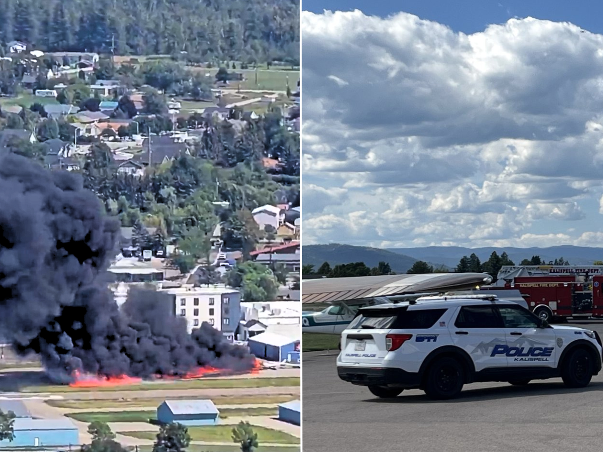 Huge fire breaks out at airport after two planes crash into each other