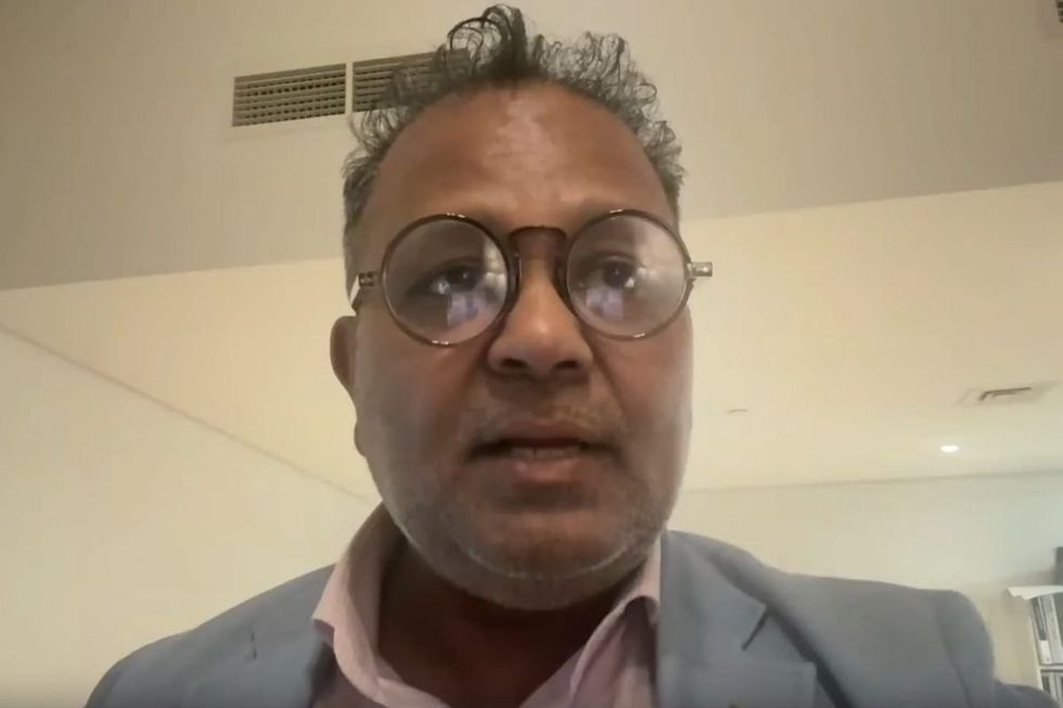 Human rights lawyer Ivon Sampson, who was supposed to return to the UK tomorrow, recorded from his balcony after a huge blaze appeared to engulf the entrance of the Fairmont The Palm in the Palm Jumeirah area