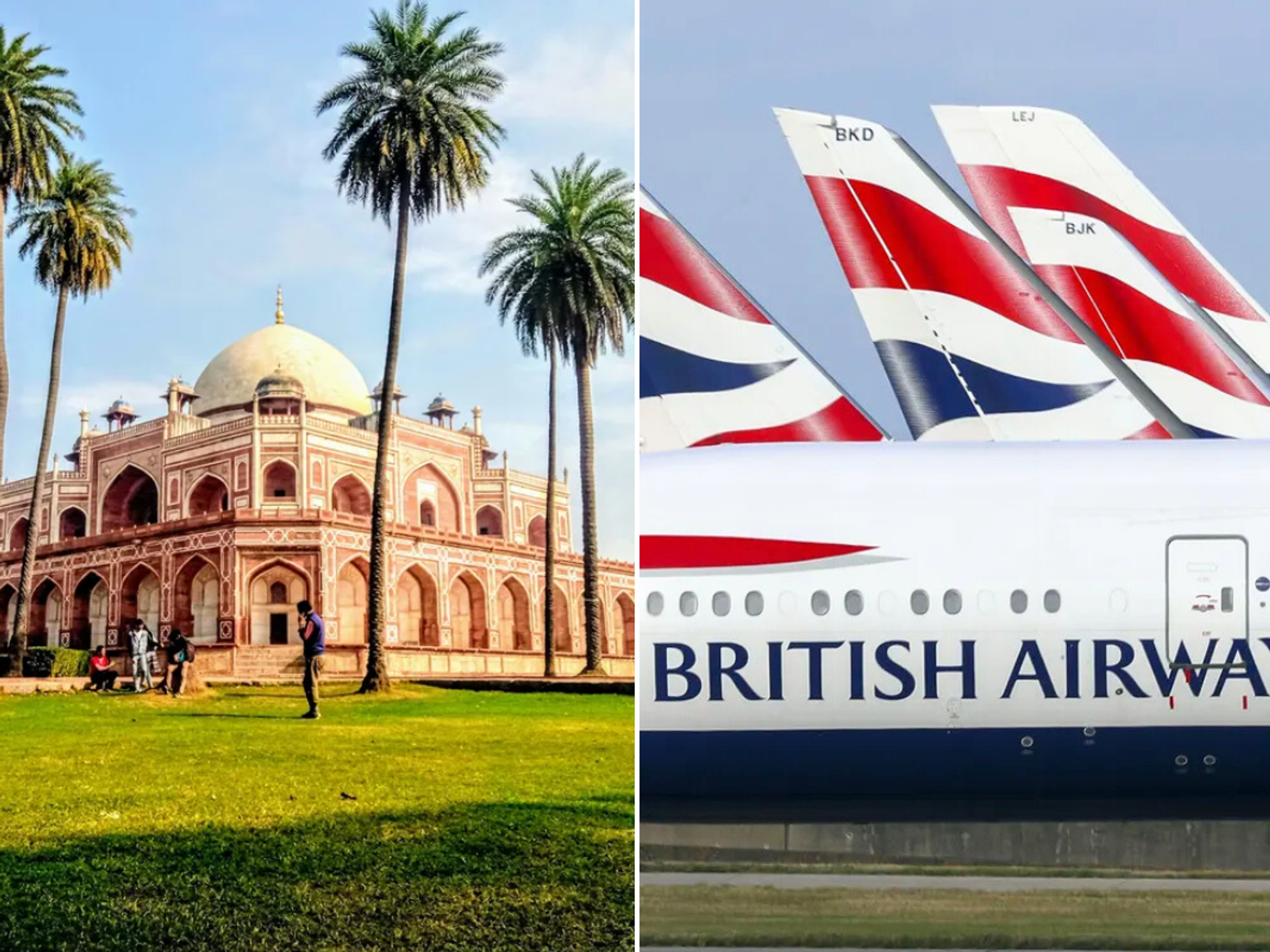 Humayun’s Tomb, Nizamuddin, Nizamuddin East, New Delhi, Delhi, India / British Airways plane