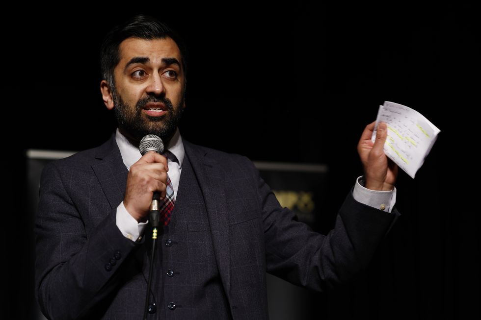 Humza Yousaf speaking in the SNP leadership hustings at Rothes Halls, Glenrothes