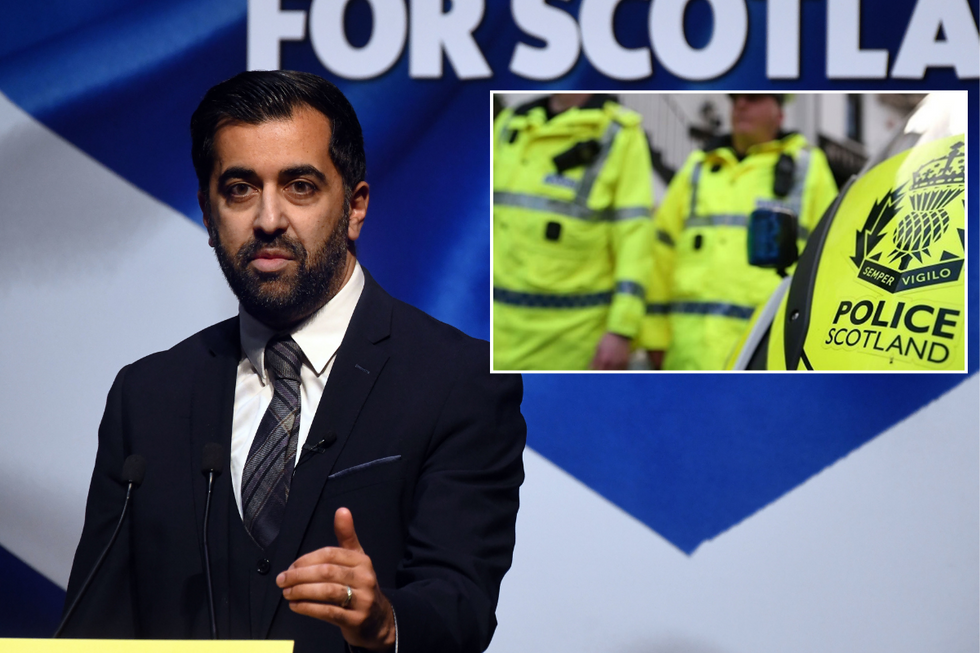 Humza Yousaf with inset of Police Scotland