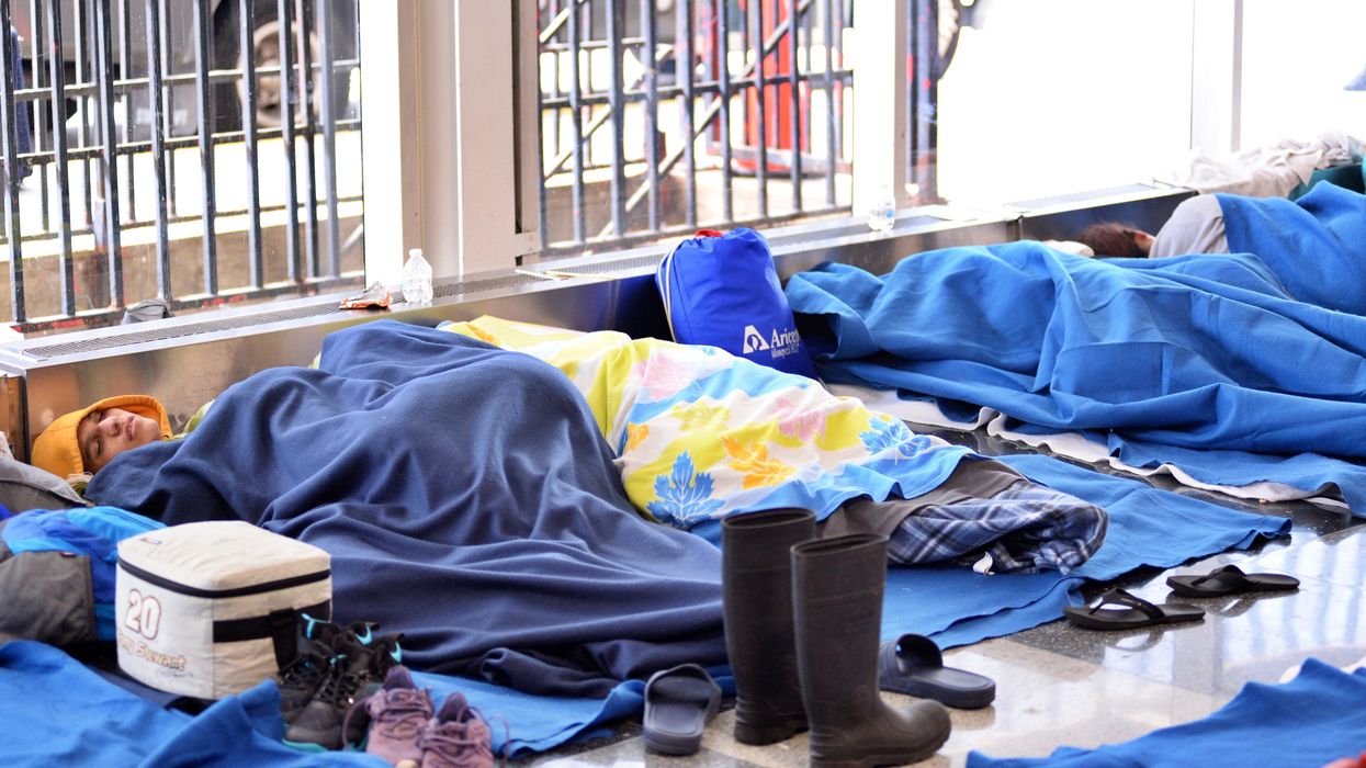 Hundreds of asylum seekers temporarily stay at the O'Hare International Airport in Chicago, Illinois