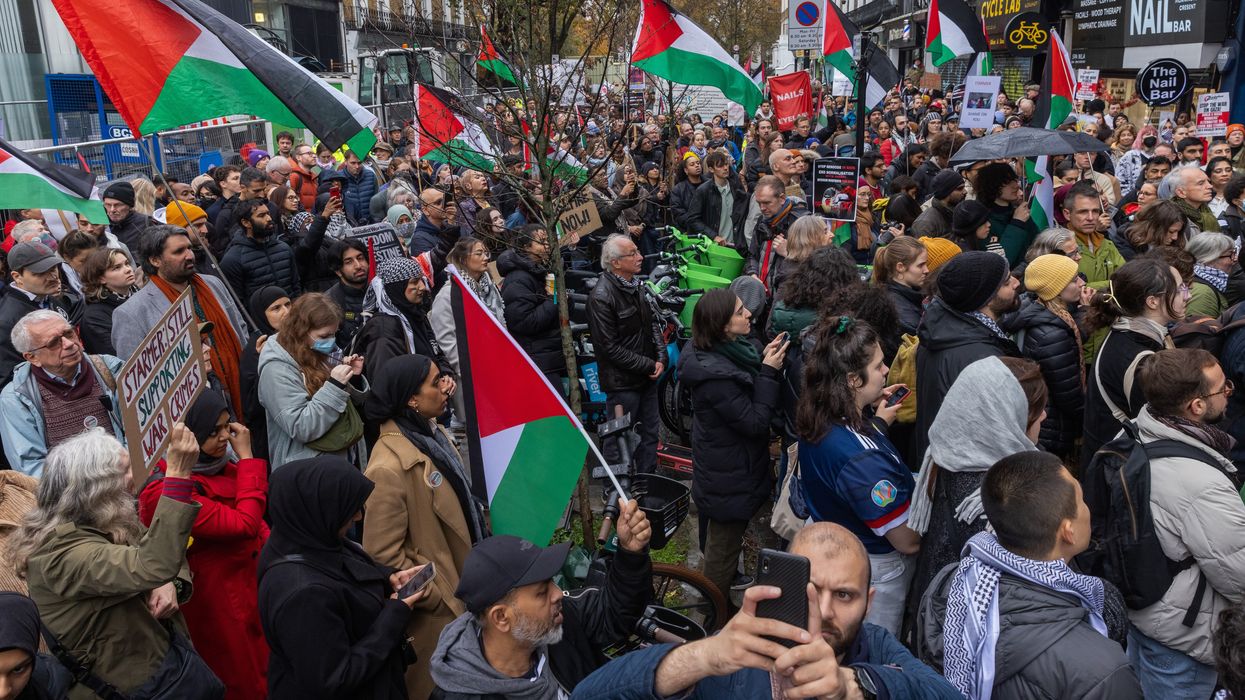 Hundreds of pro-Palestinian campaigners protest outside the constituency office of Labour Party leader Keir Starmer