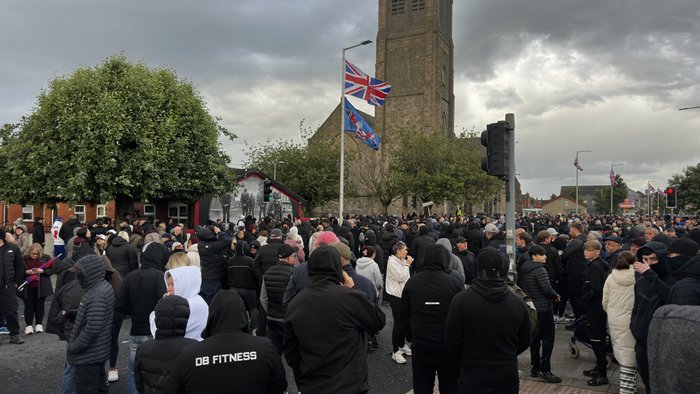 Hundreds of protesters have gathered across Northern Ireland