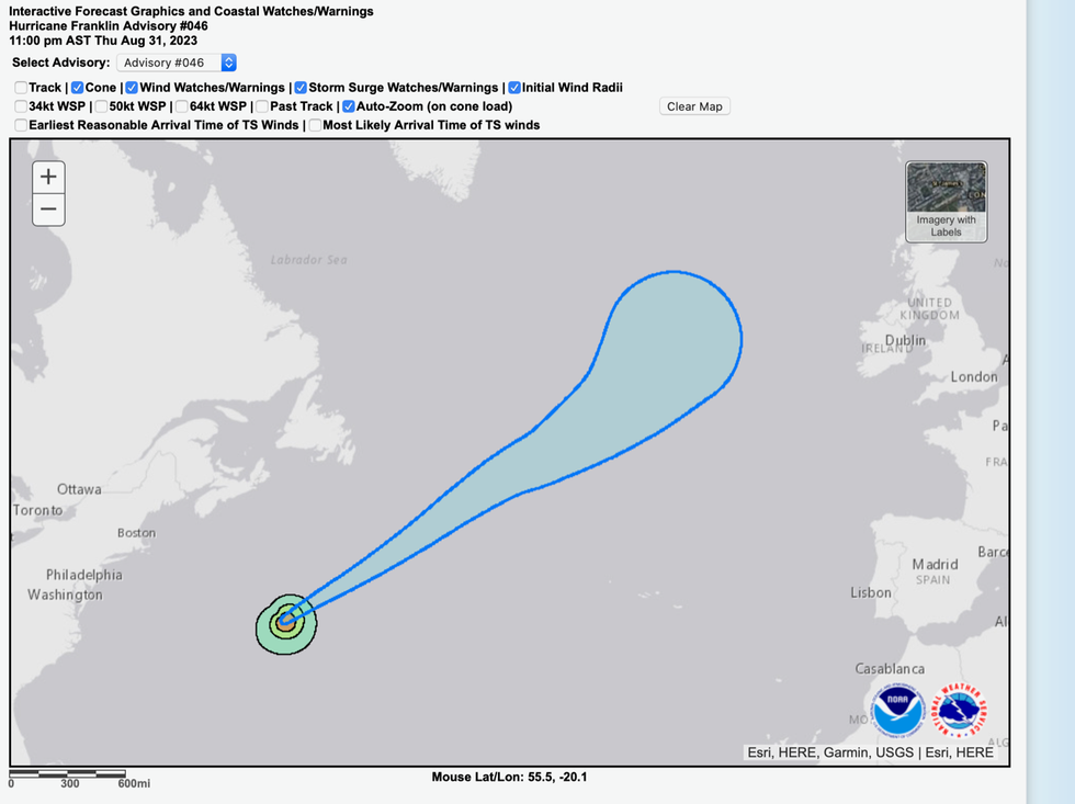 Hurricane Franklin warm weather path