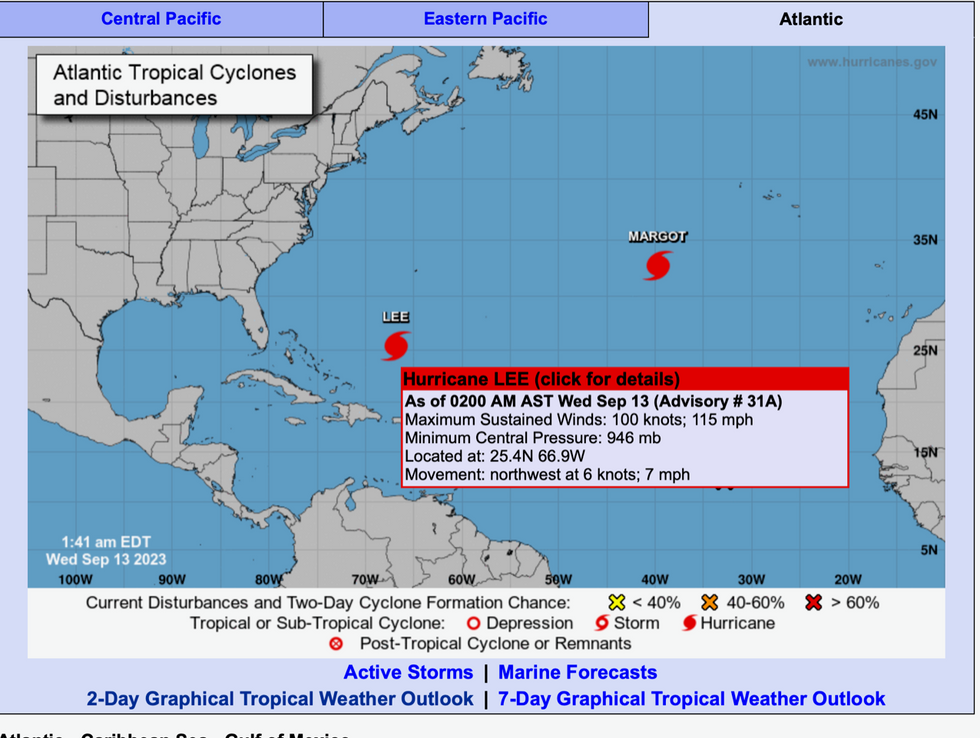 Hurricane Lee in Atlantic