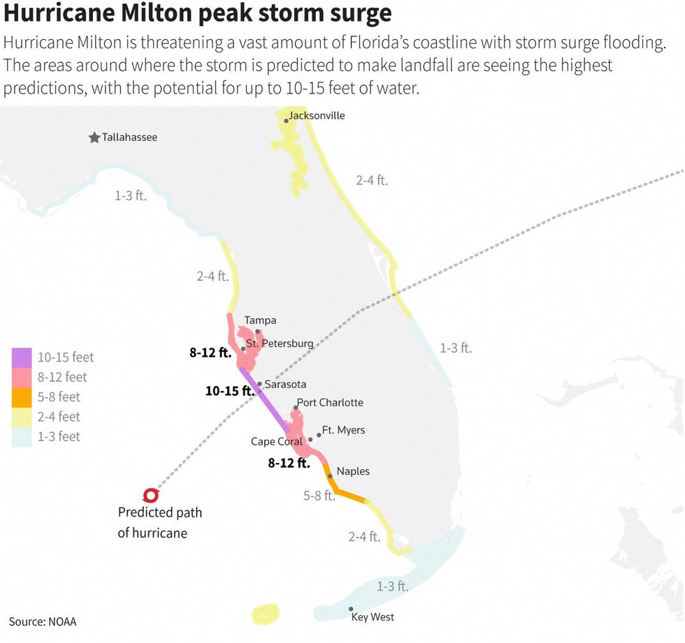Hurricane Milton storm surge mapped