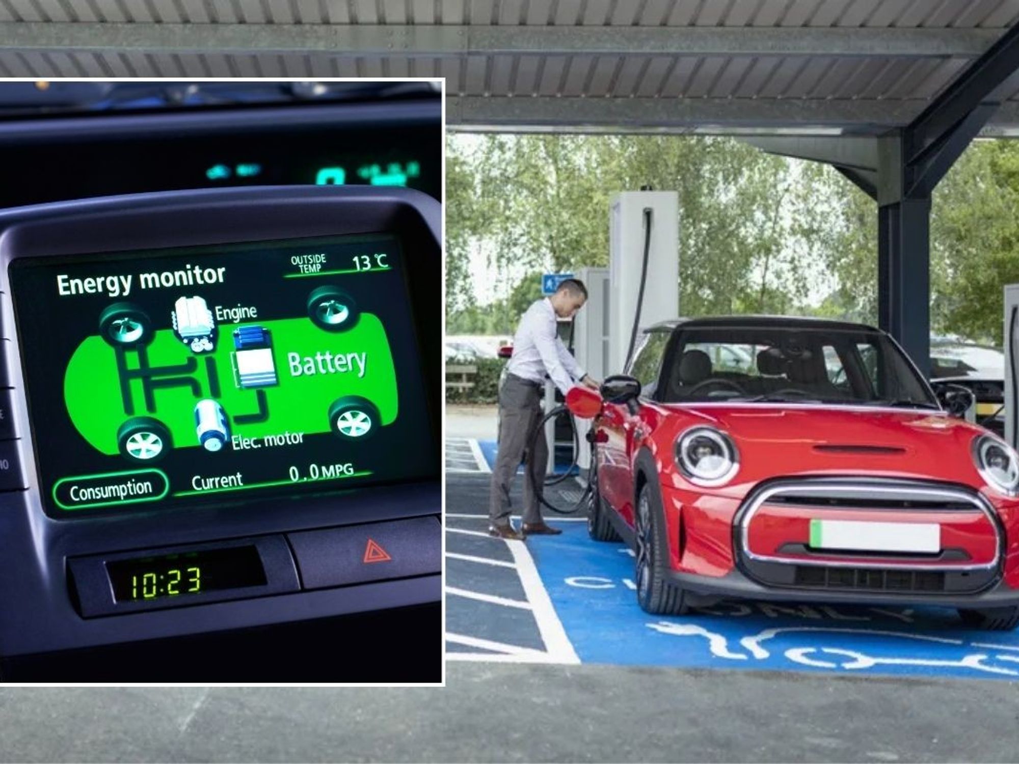 Hybrid car engine and an electric vehicle charging