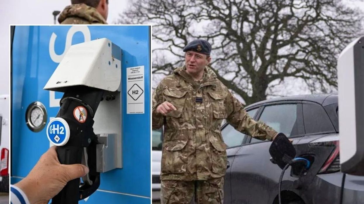 Hydrogen charger and Flt Lt Richard Griffiths, Defence Support Innovation Project Manager, briefing staff at Colchester Garrison