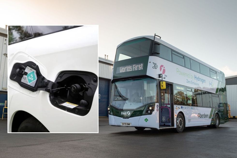 Hydrogen fuel tank and a hydrogen fuel cell bus in Aberdeen, Scotland