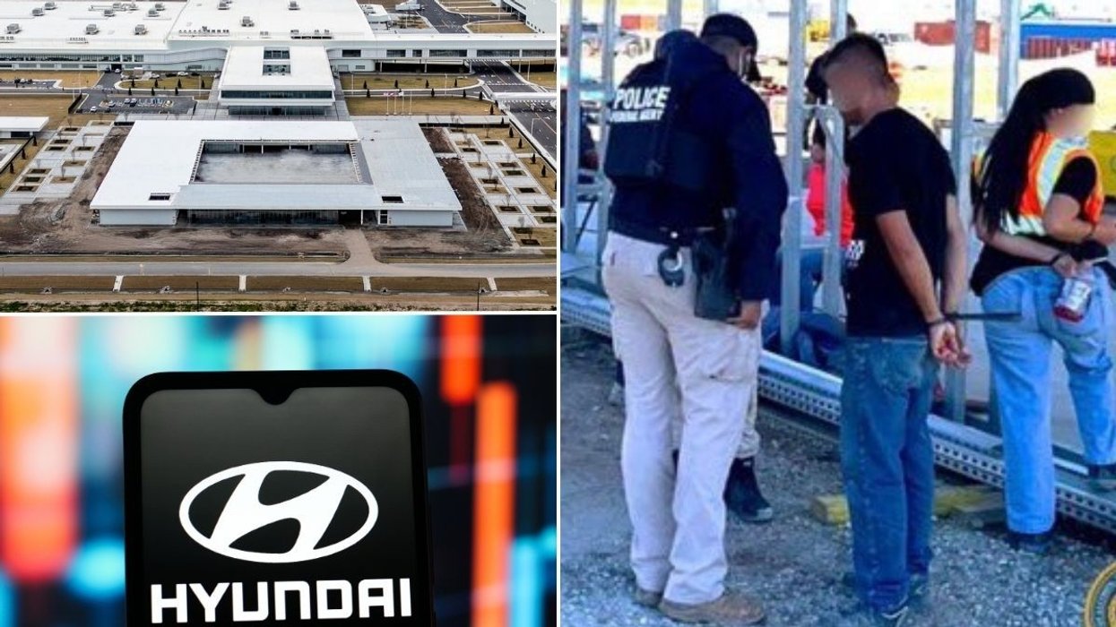 Hyundai's plant in Georgia, a Hyundai logo and an ICE raid