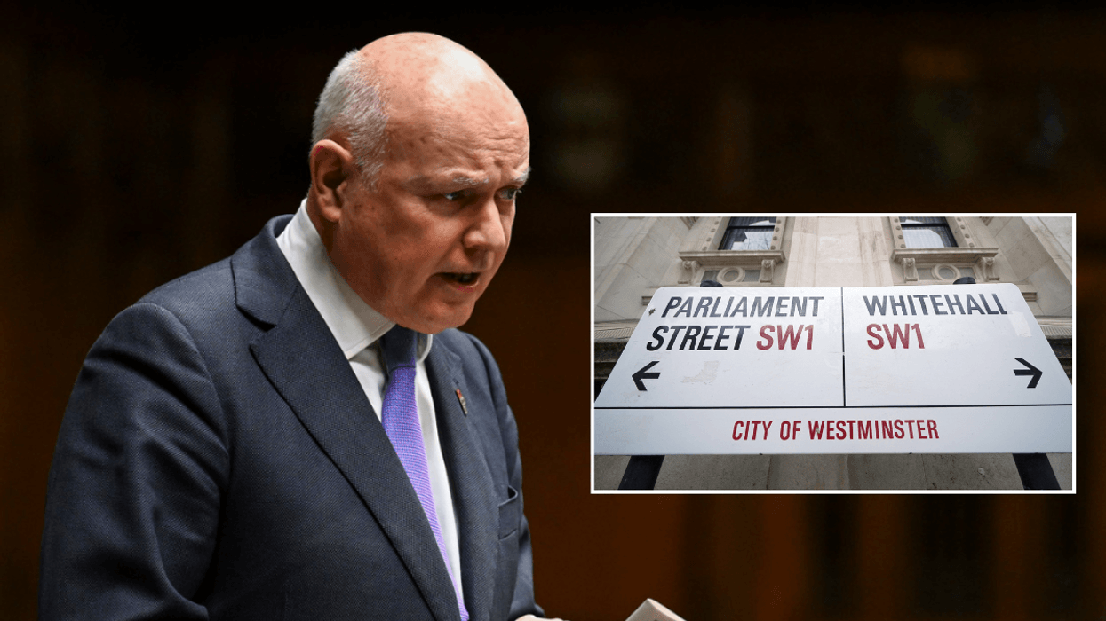 Iain Duncan Smith with Whitehall sign