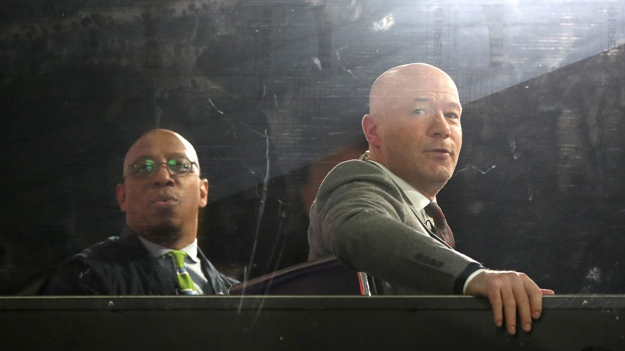 Ian Wright and Alan Shearer work on a BBC broadcast