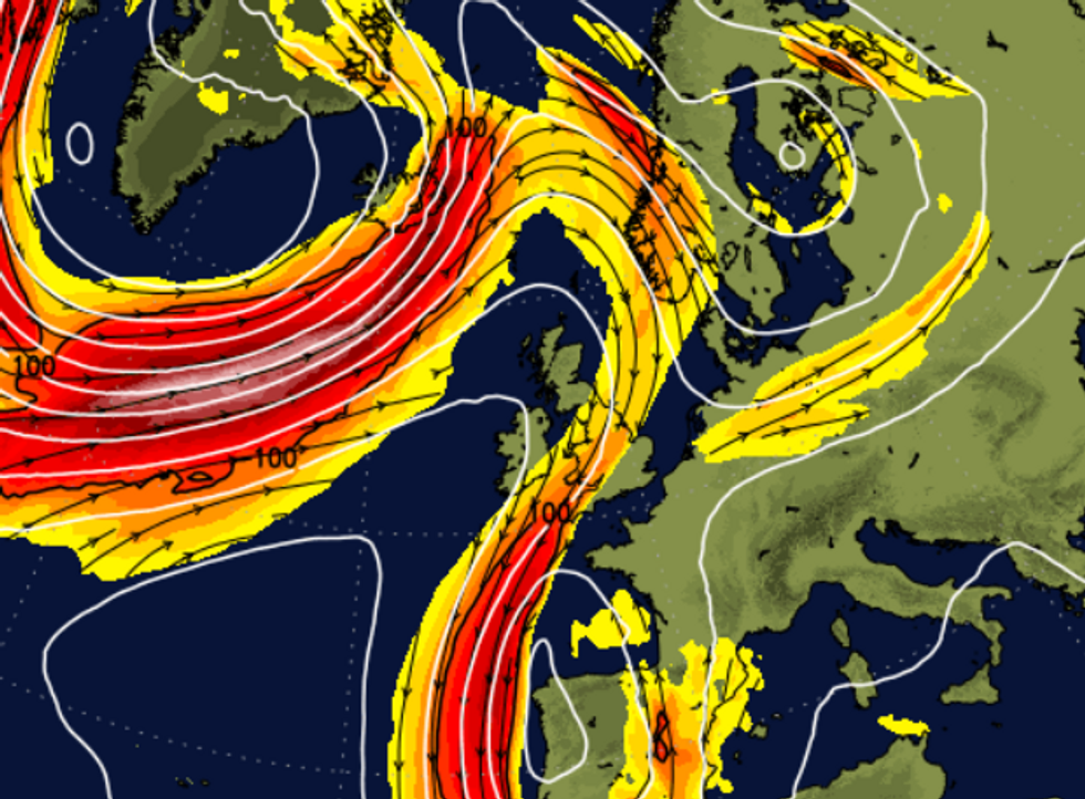 Iberian jetstream over the UK map