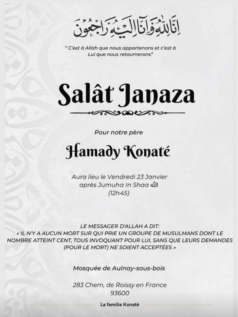 Ibrahima Konate took to social media to announce the death of his father