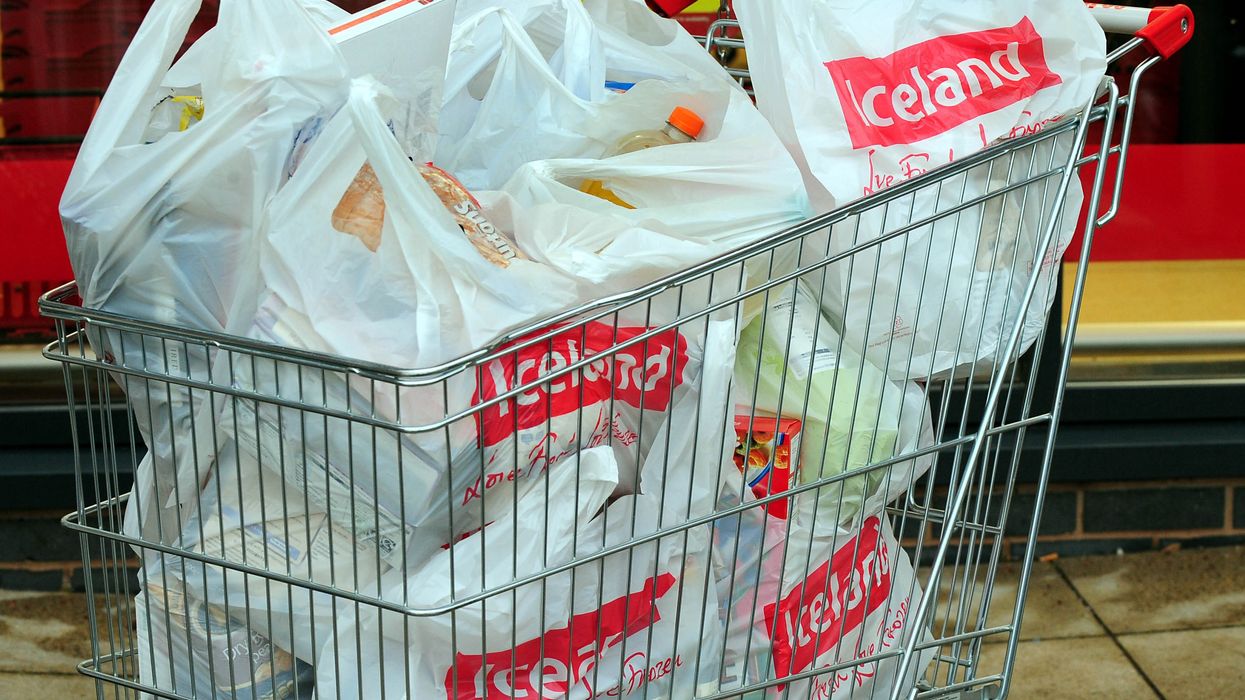 Iceland supermarket bags in trolley