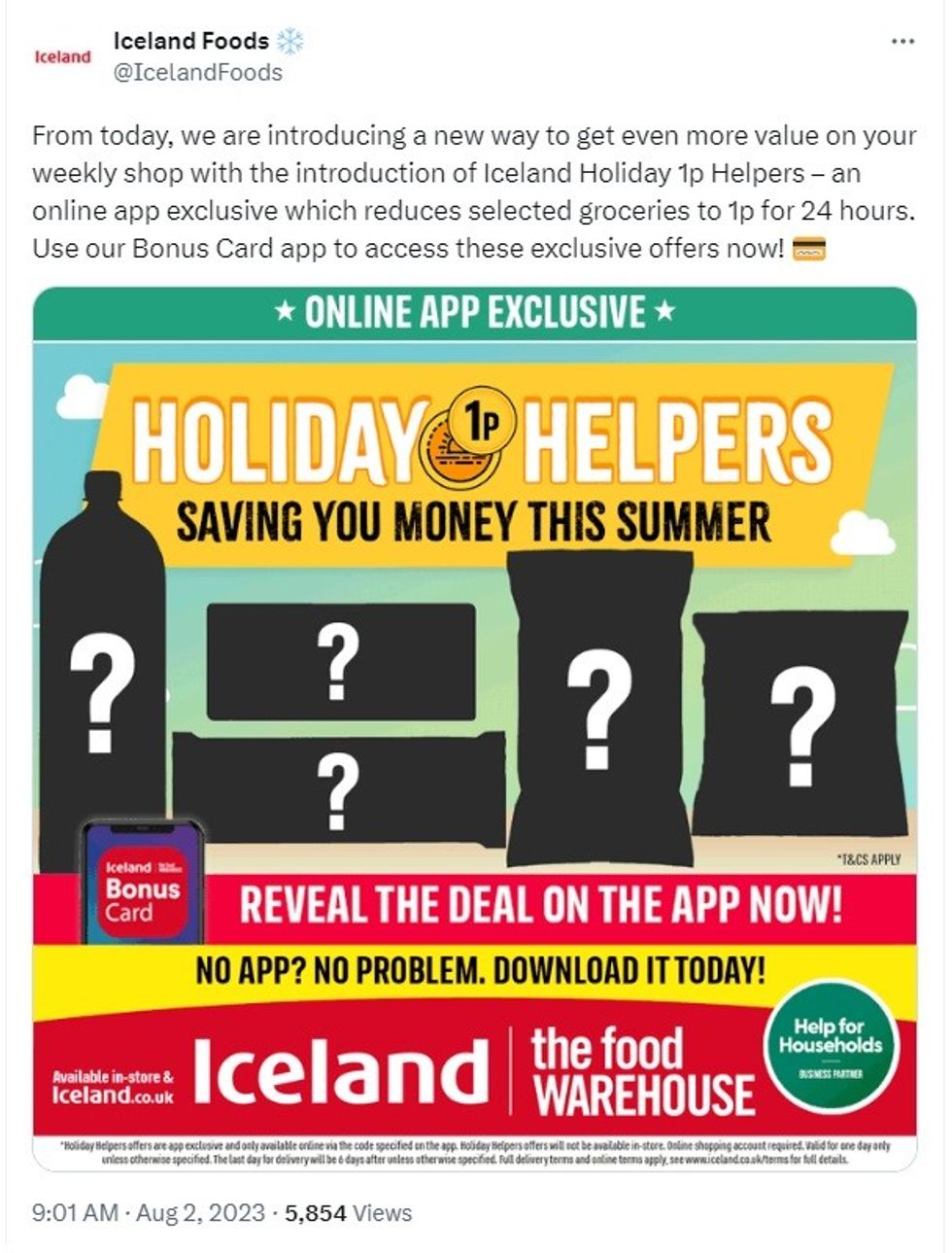 Iceland supermarket launches Holiday 1p Helpers via Twitter post