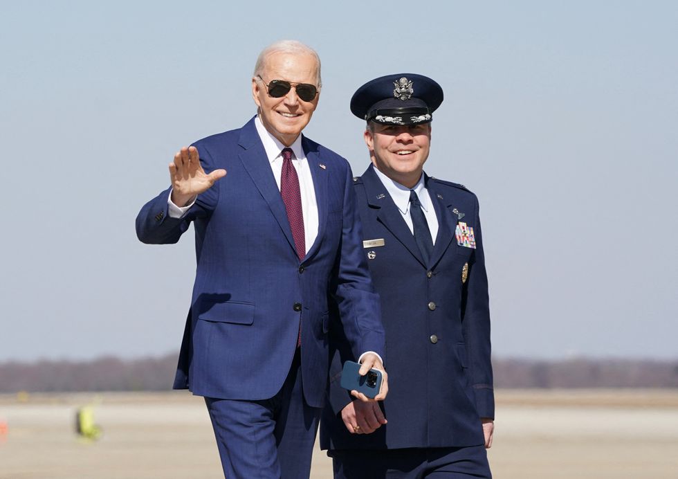 iden waves as he boards Air Force One en route to California from Joint Base Andrews