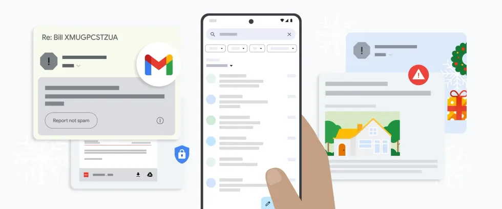illustration of a hand holding a smartphone with gmail