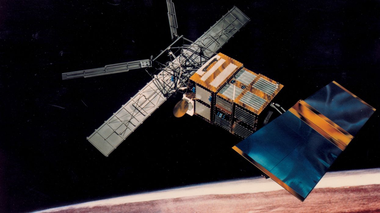 Illustration of ERS-2 satellite hurtling towards earth