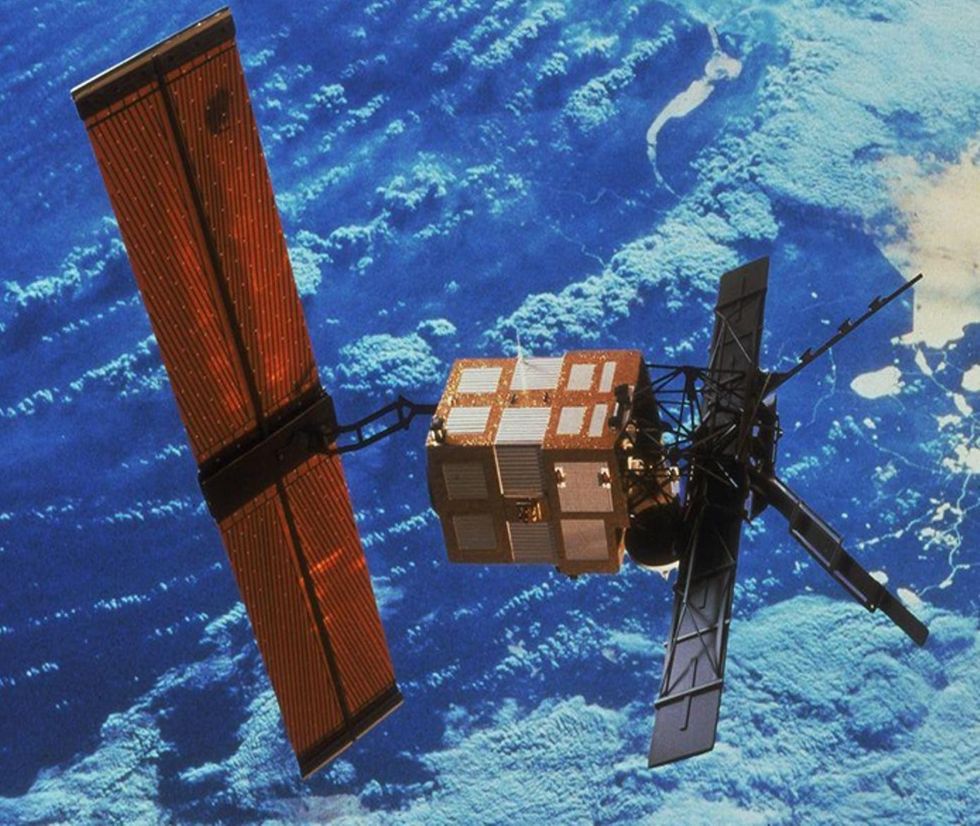 Illustration of ERS-2 satellite hurtling towards earth