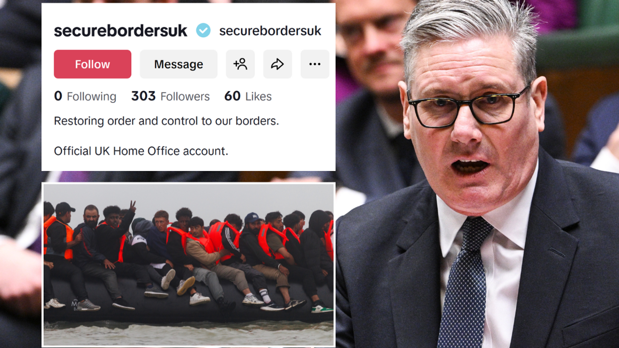 Image of SecureBordersUK official page on TikTok; small boat migrants; Keir Starmer in the Commons