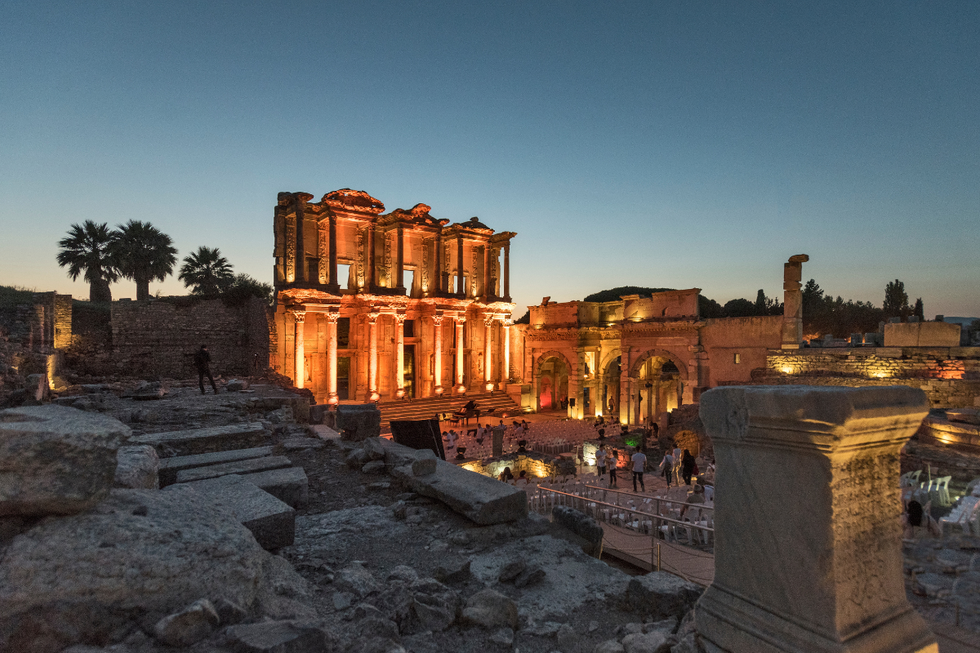 Image of the Roman agora at night in Izmir, Turkey