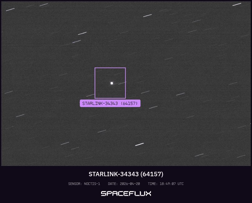 Image of the Starlink-34343 satellite on orbit following fragmentation