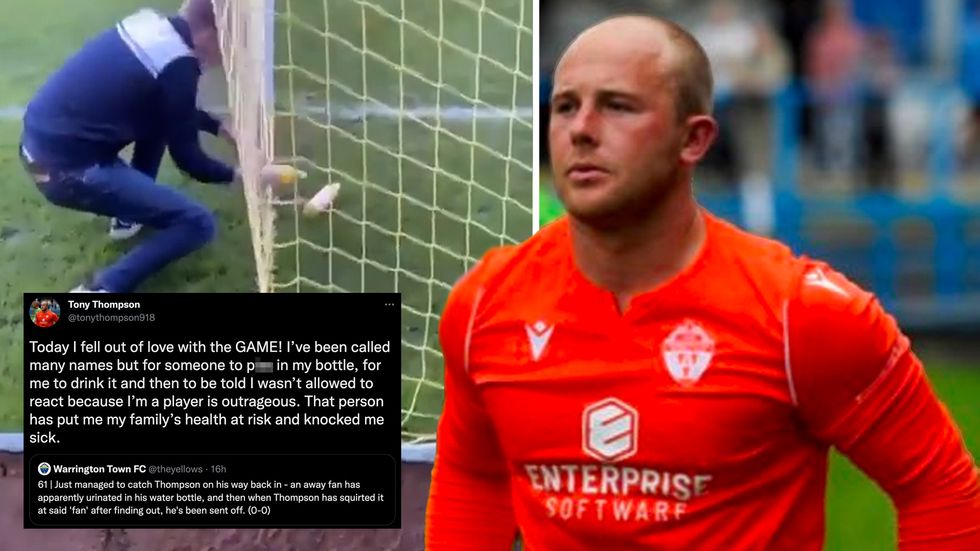 Goalkeeper SENT OFF after confronting fan who allegedly URINATED in his bottle
