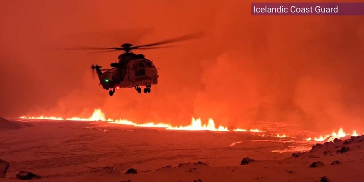 NextImg:WATCH: Shocking moment 100m spurts of lava shoot out of Icelandic ridge