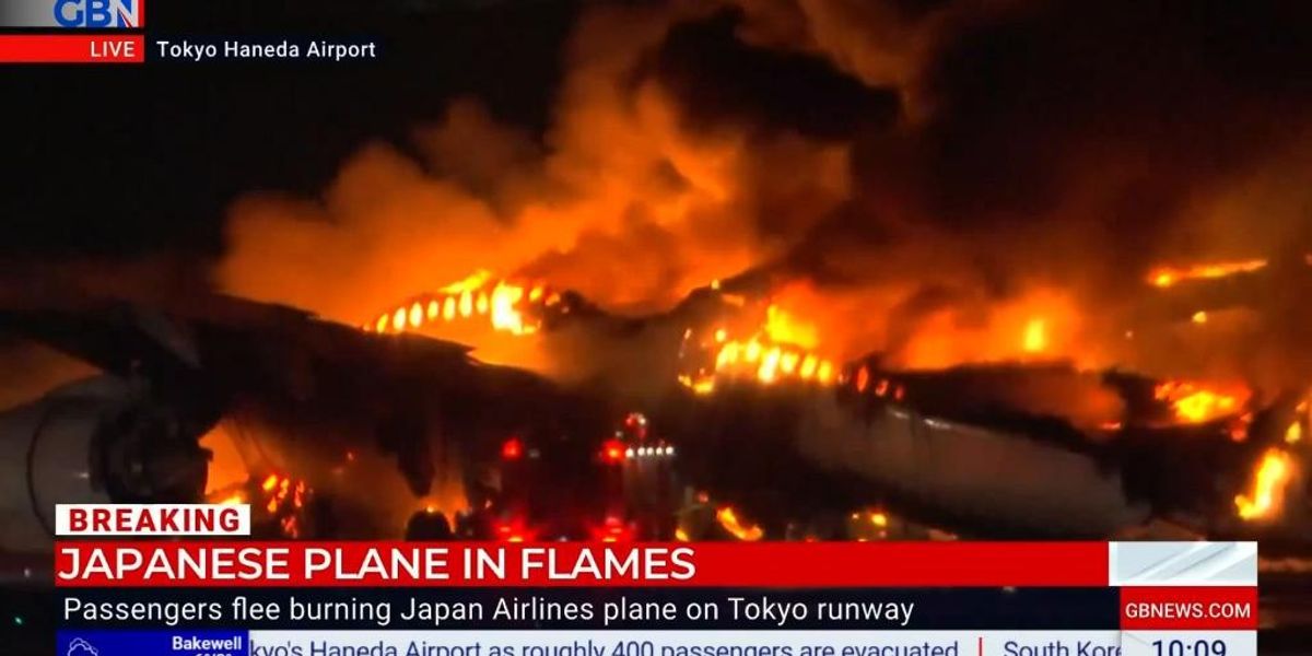 NextImg:WATCH: Moment horrifying flames erupt from Japan Airlines plane