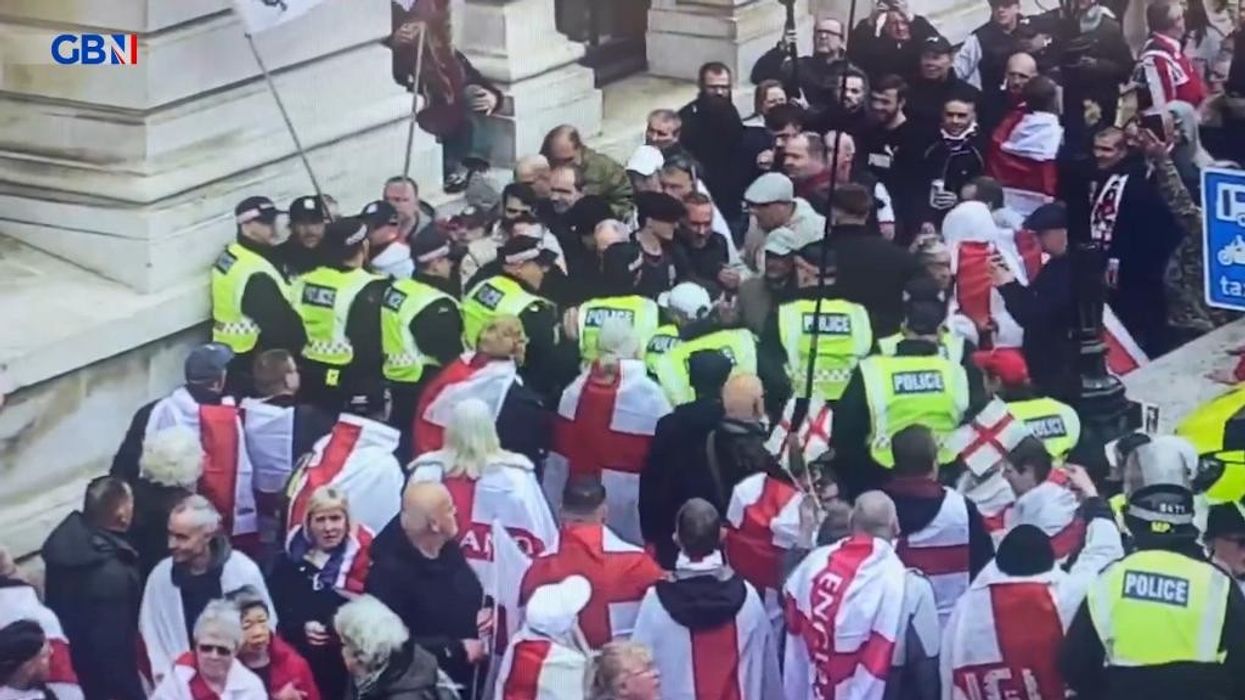 WATCH: Police clash with flag-waving protesters on St George's Day