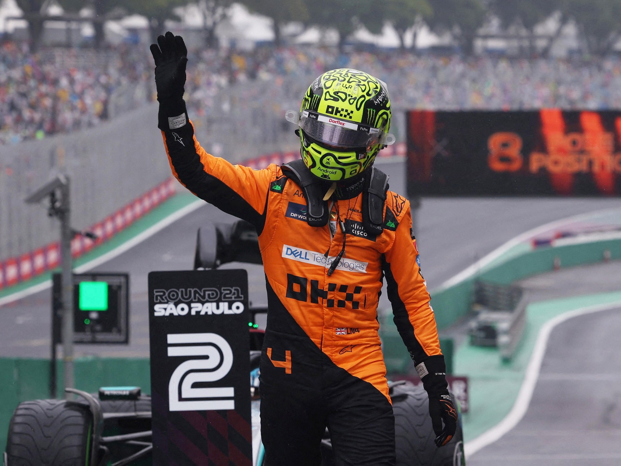 Lando Norris on pole and Max Verstappen eliminated in hectic qualifying at Brazilian Grand Prix