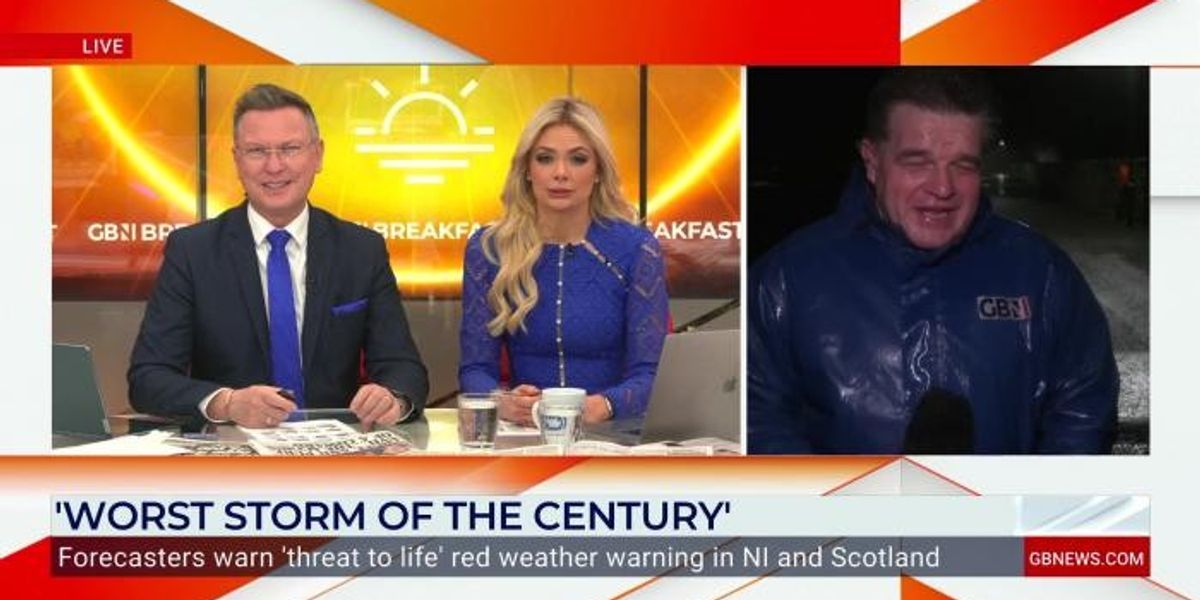NextImg:WATCH: GB News reporter Dougie Beattie battered by storm Eowyn as he reports from Northern Ireland