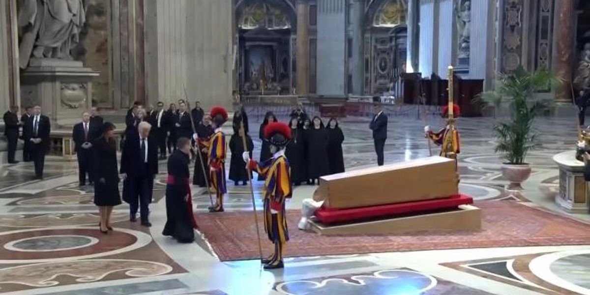NextImg:Donald Trump shares private moment with Pope Francis coffin ahead of funeral