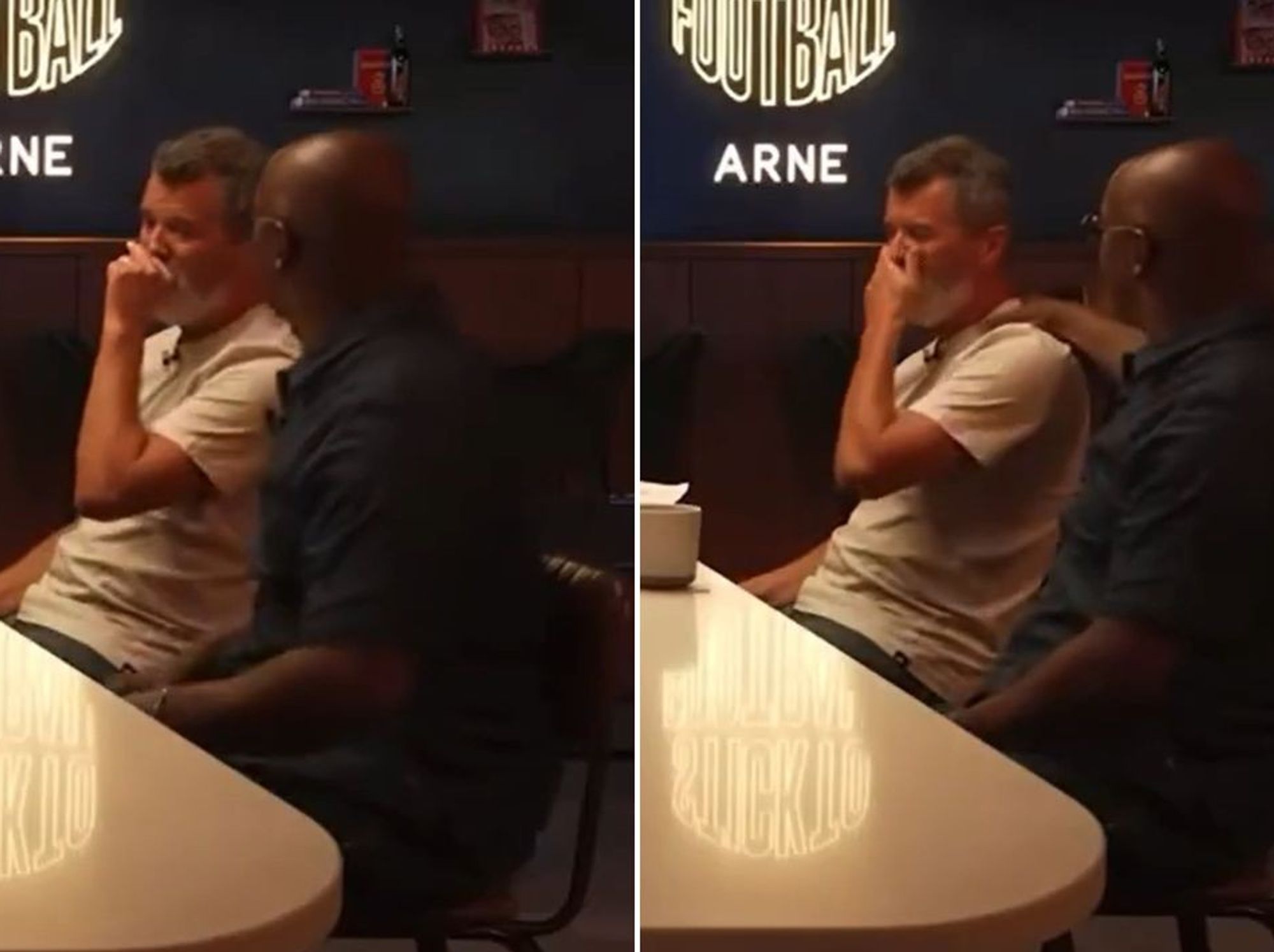 Roy Keane fights back tears as Ian Wright comforts close pal after old photo shown