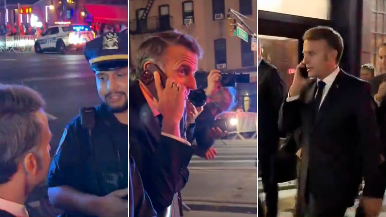 Emmanuel Macron forced to get out of car and WALK as Donald Trump's convoy blocks roads