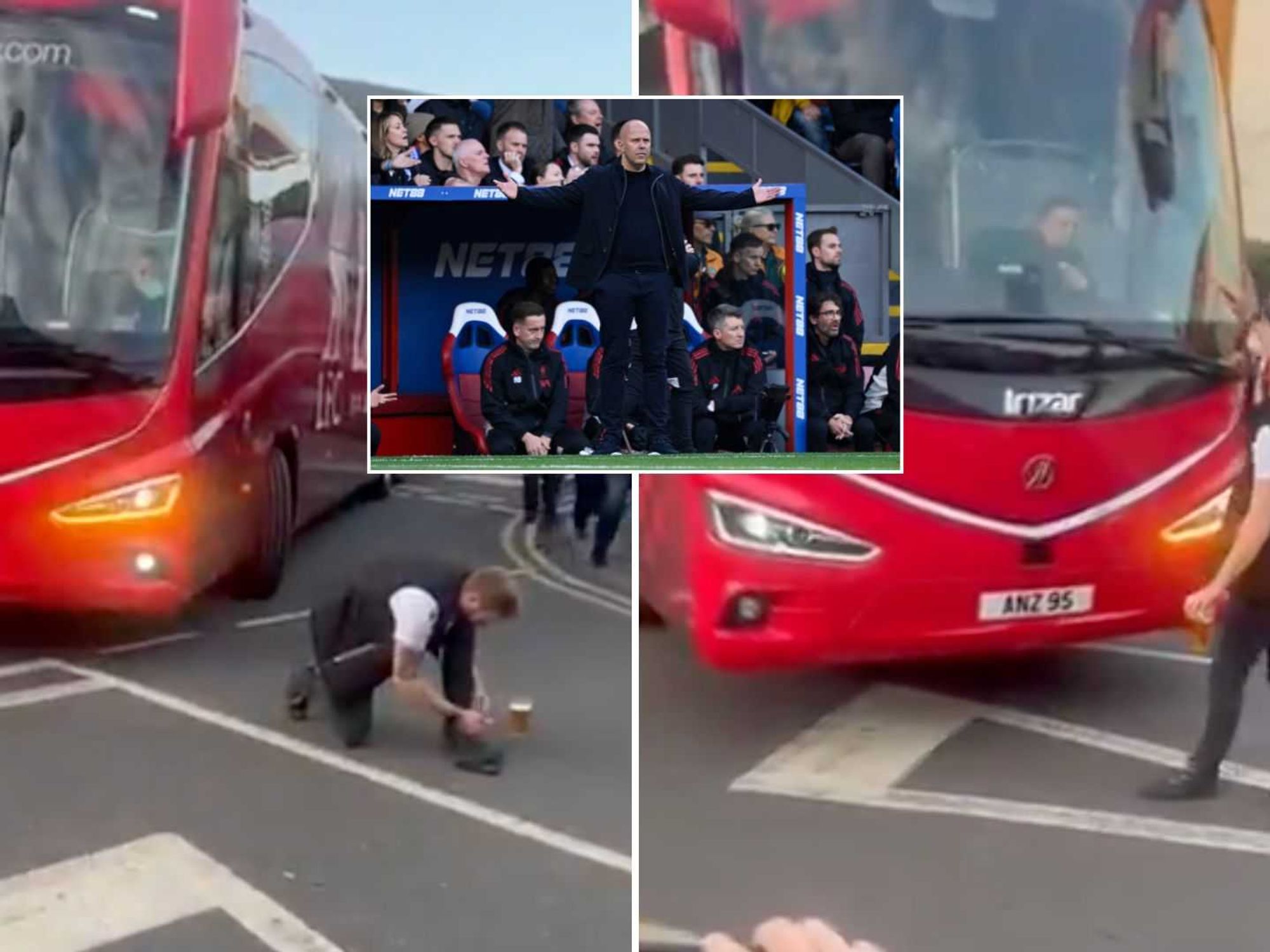Crystal Palace fan hilariously stops Liverpool team bus in the road after historic victory at Sel...