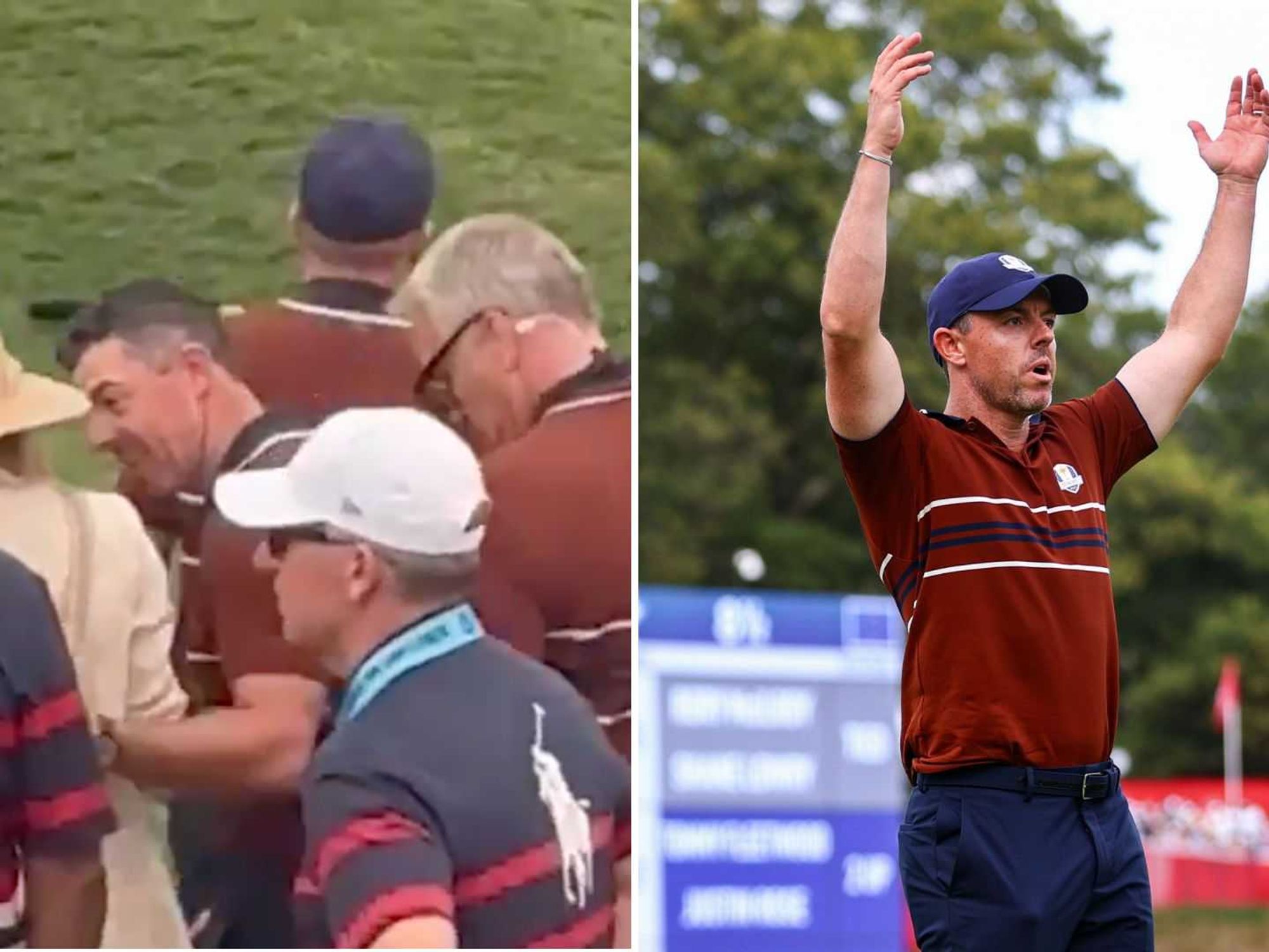 Rory McIlroy consoles wife Erica after she is 'hit by drink' at the Ryder Cup